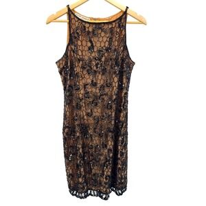 VTG Night Vogue 20s Gatsby Beaded Mesh Slip Mini Dress Black Sheer Flapper Party